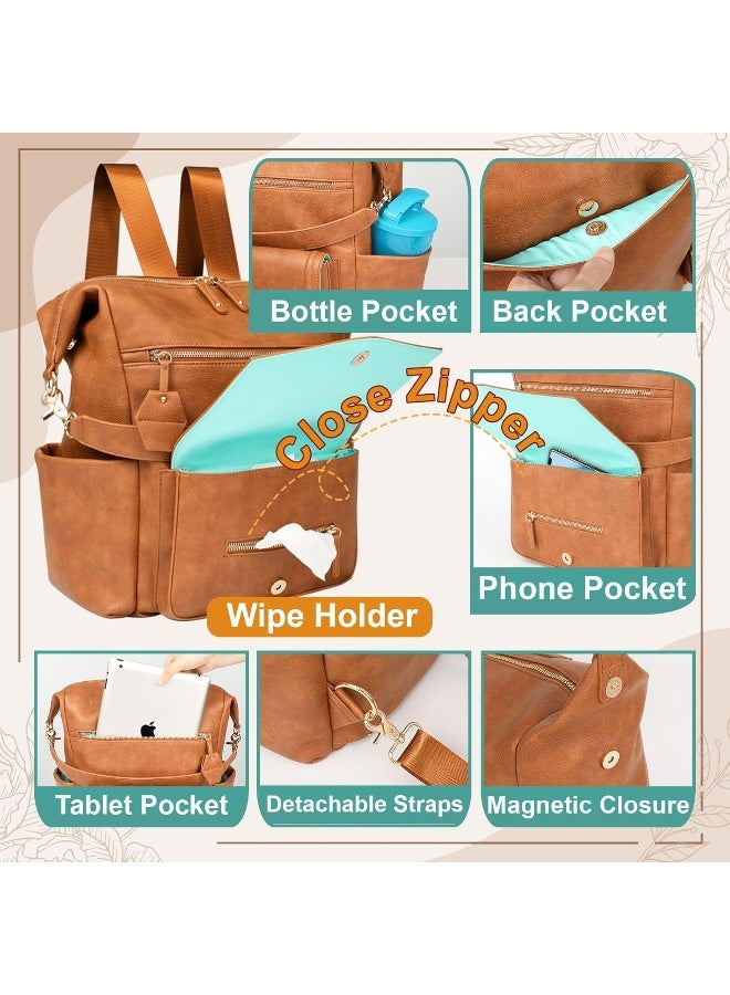 MOMINSIDE حقيبة ظهر حفاضات MOMINSIDE مع 14 جيب، حقيبة حفاضات جلدية للأطفال - Image 3