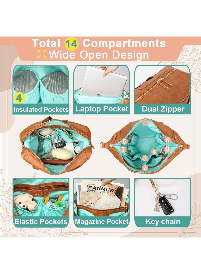 MOMINSIDE حقيبة ظهر حفاضات MOMINSIDE مع 14 جيب، حقيبة حفاضات جلدية للأطفال - Image 4