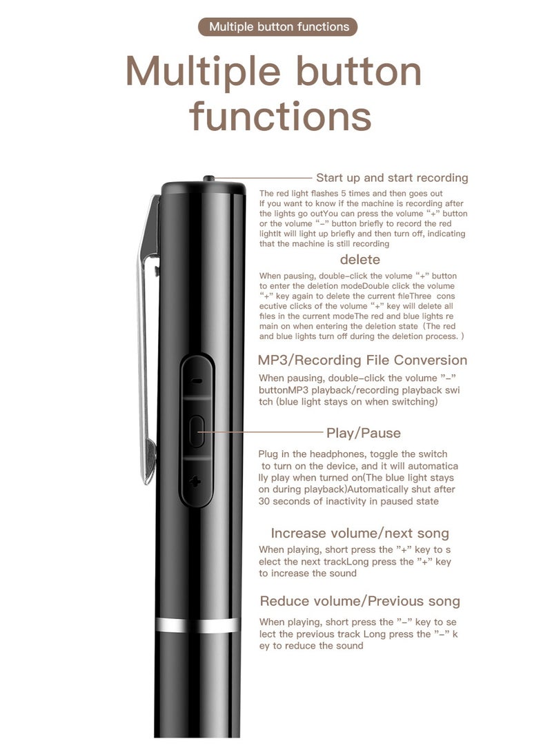 SANMUDII 64GB Digital Voice Recorder—Voice-Activated Recorder with Playback Function, Professional Audio Recording Device Ideal for Lectures/Meetings/Classrooms, Portable Student Recorder with MP3 Player, Built-in Noise Reduction, Large Storage Capacity, Supports File Transfer to Computer, Perfect Gift (Black) - Image 4