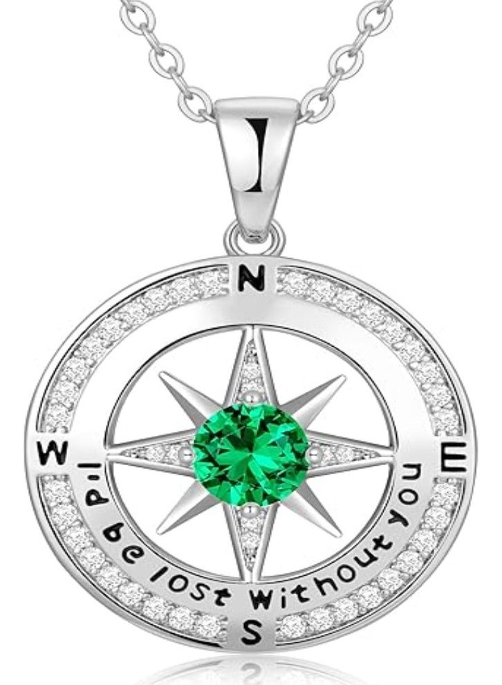 Zifeel Compass Necklace Gifts for Women wife - S925 Sterling Silver Birthstone Necklaces for Women - Anniversary Birthday Gifts for Her Wife Girlfriend - Valentines Day Mom Mothers Day  Gifts Jewelry for Women - Image 1