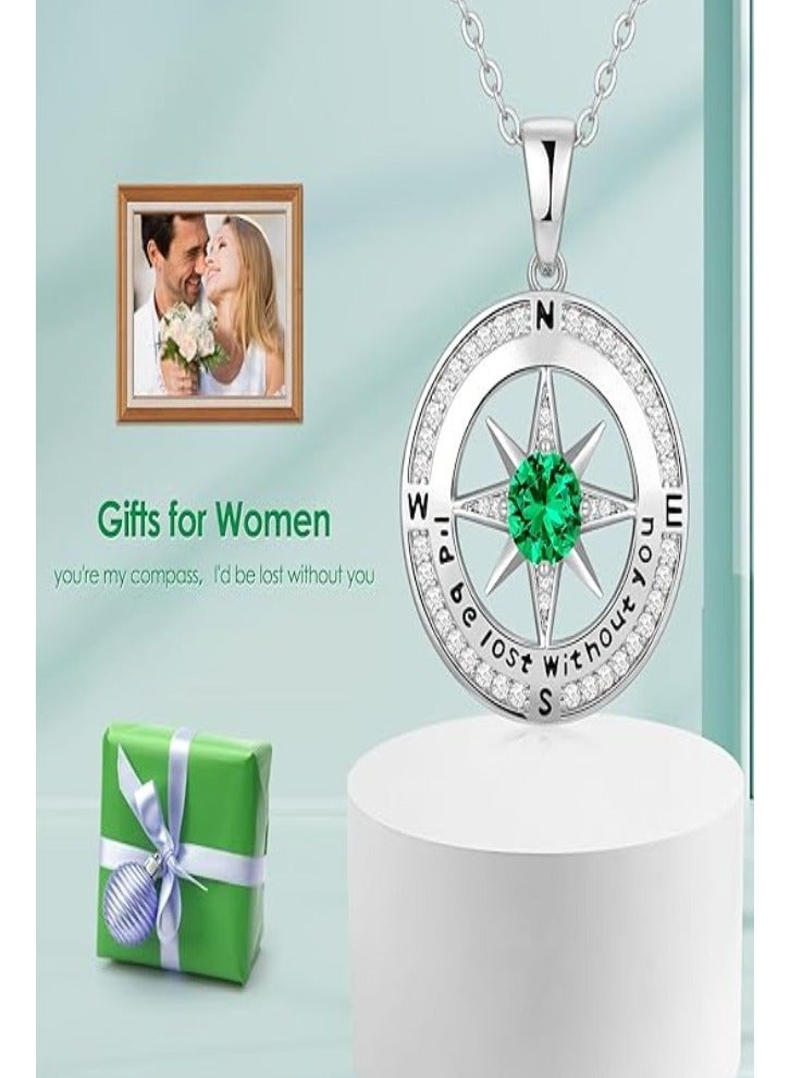 Zifeel Compass Necklace Gifts for Women wife - S925 Sterling Silver Birthstone Necklaces for Women - Anniversary Birthday Gifts for Her Wife Girlfriend - Valentines Day Mom Mothers Day  Gifts Jewelry for Women - Image 3