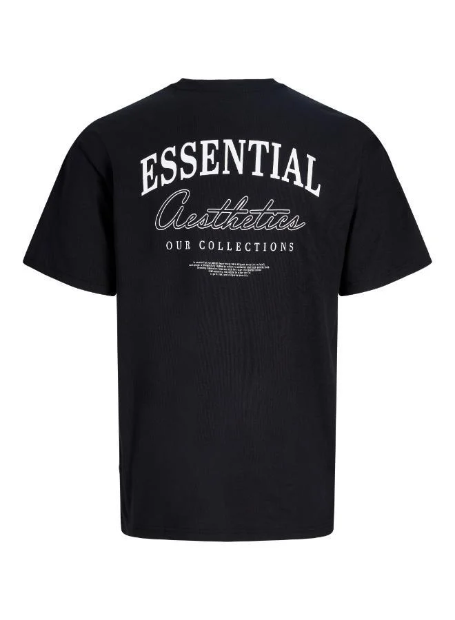 JACK & JONES Black Graphic Crew Neck Regular Fit T-Shirt for Men | Best Price UAE