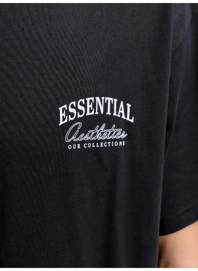 JACK & JONES Black Graphic Crew Neck Regular Fit T-Shirt for Men | Best Price UAE