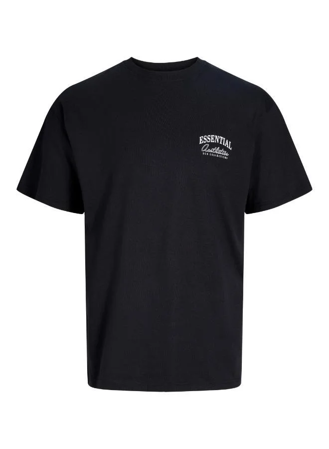 JACK & JONES Black Graphic Crew Neck Regular Fit T-Shirt for Men | Best Price UAE