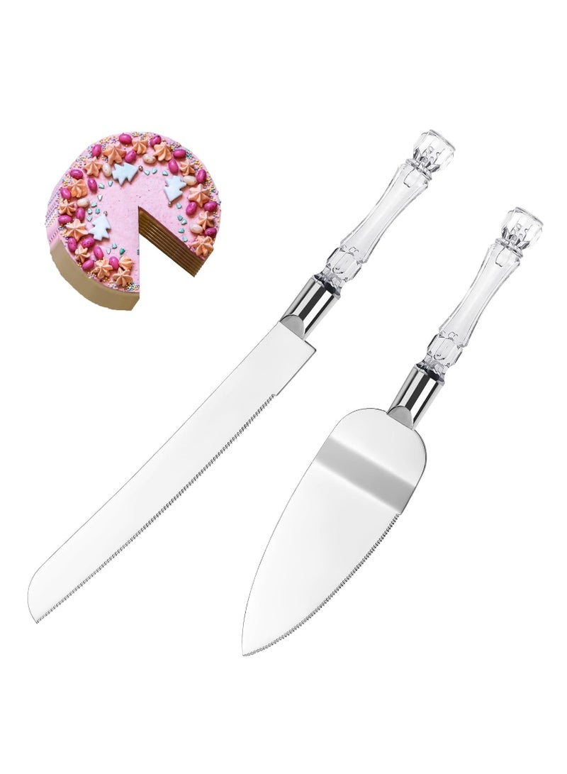 أوزيغالور 2 قطعة طقم سكاكين وتقديم كيك الزفاف، من الفولاذ المقاوم للصدأ مع مقابض من الكريستال الأكريليك، لحفلات الزفاف وأعياد الميلاد (فضي) - Image 1
