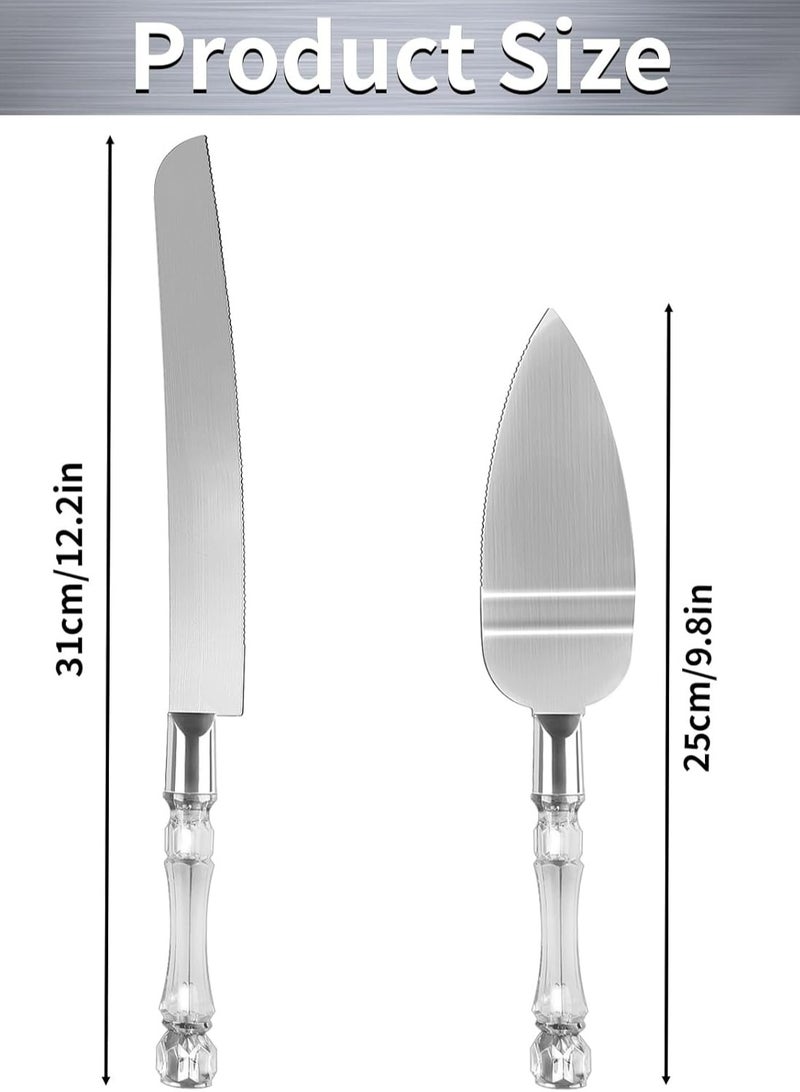 أوزيغالور 2 قطعة طقم سكاكين وتقديم كيك الزفاف، من الفولاذ المقاوم للصدأ مع مقابض من الكريستال الأكريليك، لحفلات الزفاف وأعياد الميلاد (فضي) - Image 2
