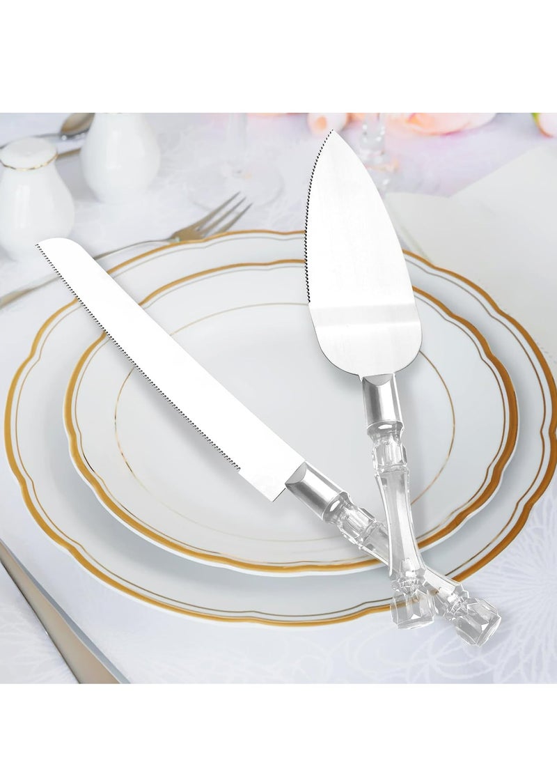أوزيغالور 2 قطعة طقم سكاكين وتقديم كيك الزفاف، من الفولاذ المقاوم للصدأ مع مقابض من الكريستال الأكريليك، لحفلات الزفاف وأعياد الميلاد (فضي) - Image 3
