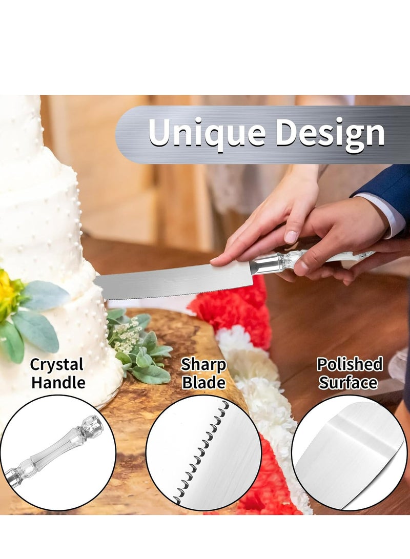 أوزيغالور 2 قطعة طقم سكاكين وتقديم كيك الزفاف، من الفولاذ المقاوم للصدأ مع مقابض من الكريستال الأكريليك، لحفلات الزفاف وأعياد الميلاد (فضي) - Image 4