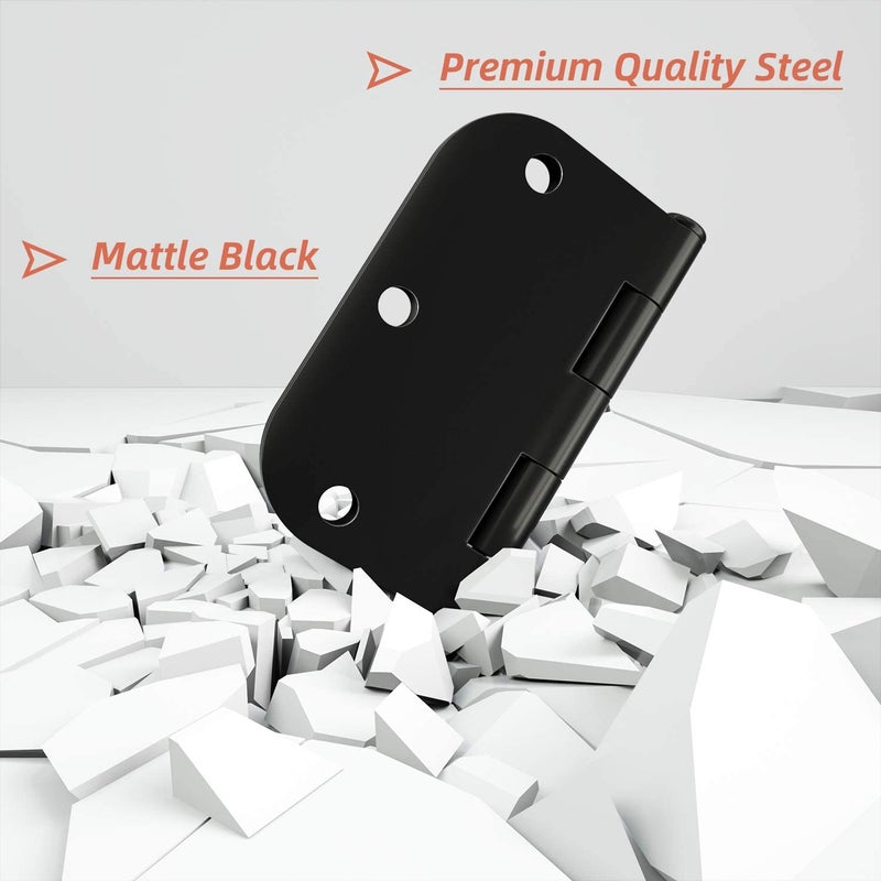 HOSOM 24 Pack Rounded Matte Black Door Hinges 3.5 X 3.5 Inch With 5/8 Radius Black 3 1/2 Interior Door Hinges 3 ?""X 3 ?"" Hardware - Image 4