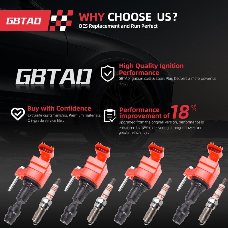 GBTAD Set of 4 Upgraded Ignition Coil Pack and Iridium Spark Plug for 2.0L 2.2L 2.4L L4 Pontiac Chevy Cobalt HHR Malibu Captiva Buick LaCrosse Regal GMC Saab Saturn Replaces UF491 12578224 - Image 2