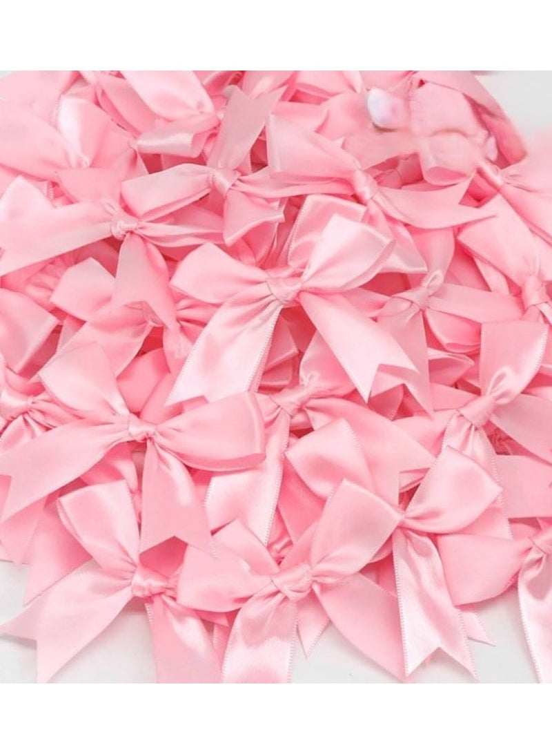 Pink satin bow ribbon to decorate boxes and gifts for baby showers and birthdays, 25 pieces - Image 1
