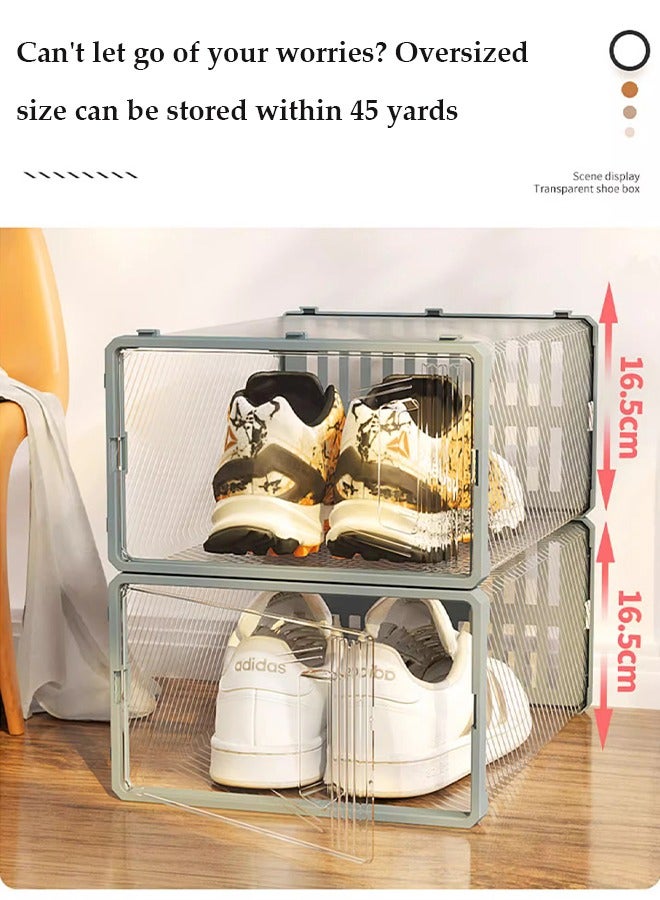 DUNISO 6 Pieces of Shoe Storage Boxes, stackable shoe display box, multifunctional transparent shoe box, plastic flip shoe box, dustproof and durable, suitable for both men and women，35*25*16CM - Image 4