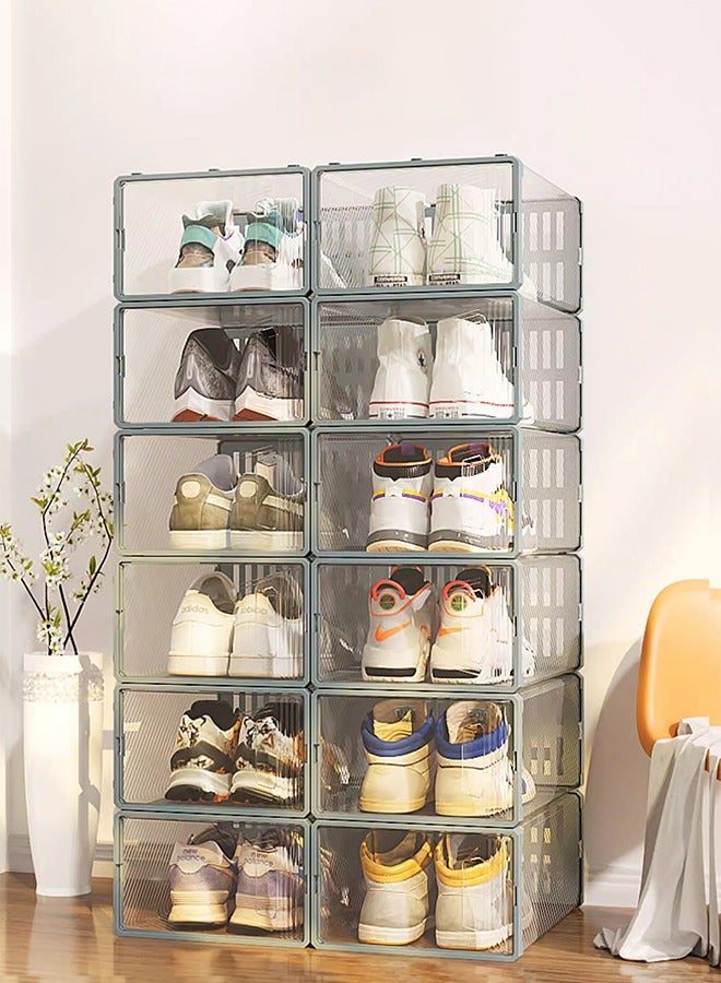 DUNISO 6 Pieces of Shoe Storage Boxes, stackable shoe display box, multifunctional transparent shoe box, plastic flip shoe box, dustproof and durable, suitable for both men and women，35*25*16CM - Image 2
