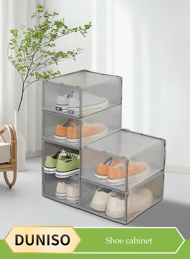 DUNISO 6 Pieces of Shoe Storage Boxes, stackable shoe display box, multifunctional transparent shoe box, plastic flip shoe box, dustproof and durable, suitable for both men and women，35*25*16CM - Image 1