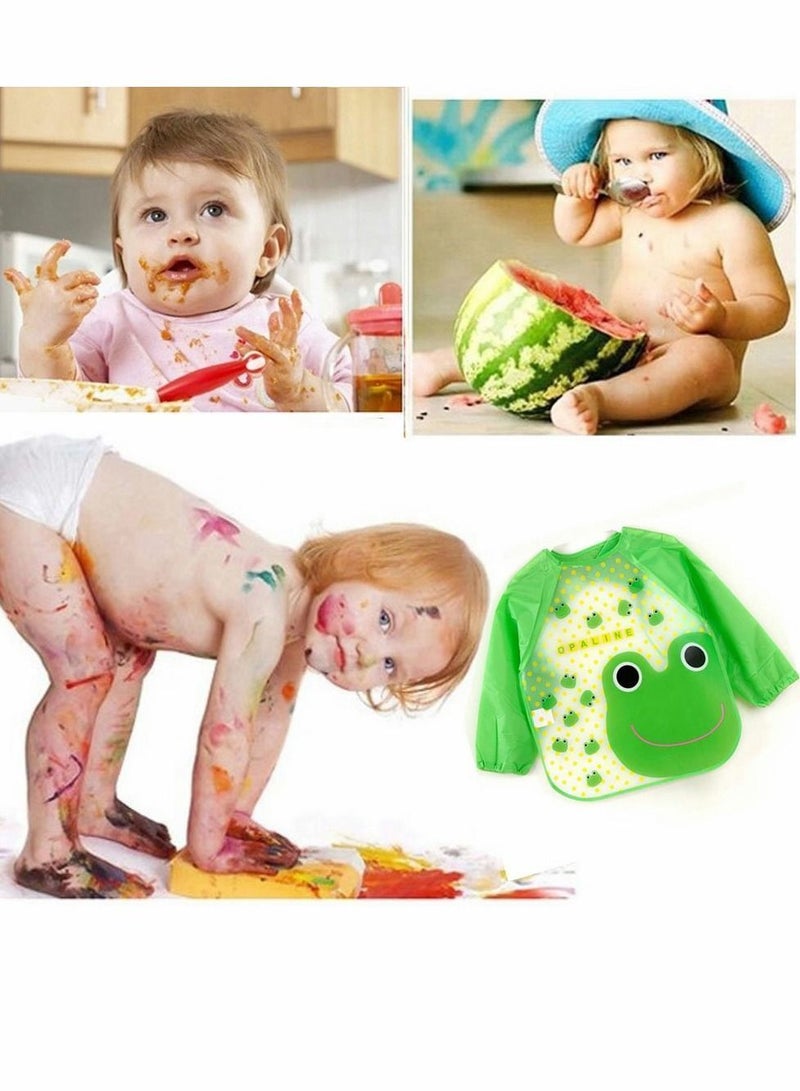 Y&D Waterproof Painting Apron, Children's Long Sleeves Easy-to-clean Rice Dresses Coveralls, Drawing and Play Art Workwear for 1-4 Years Old Baby (Green) - Image 3