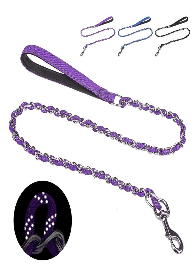 HOMIMP Heavy Duty Dog Leash - Chew Proof 4 FT, Reflective, Metal Training Leash with Soft Padded Handle, Strong Rope for Night Walking, Purple - Image 1