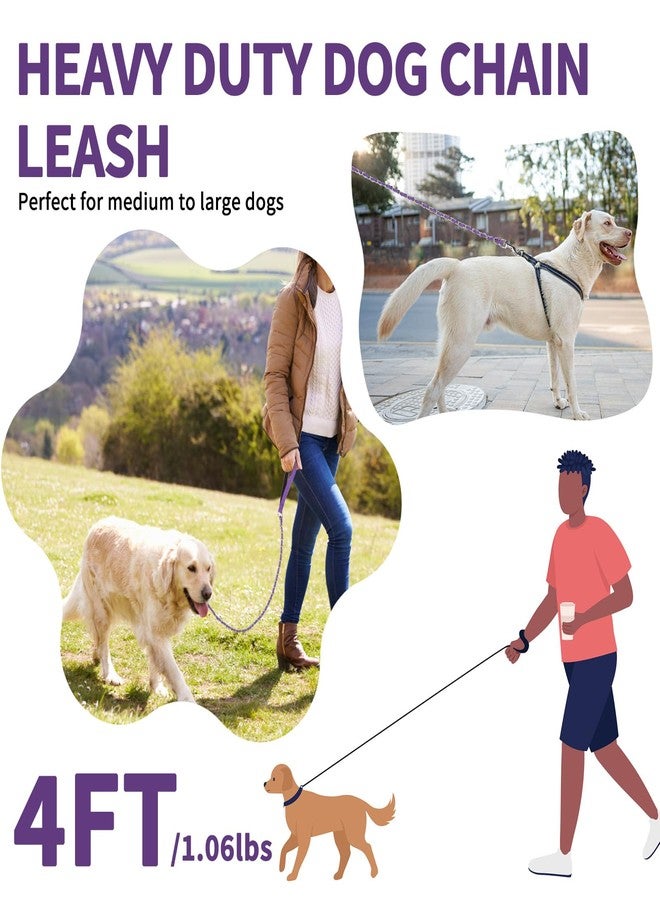 HOMIMP Heavy Duty Dog Leash - Chew Proof 4 FT, Reflective, Metal Training Leash with Soft Padded Handle, Strong Rope for Night Walking, Purple - Image 4