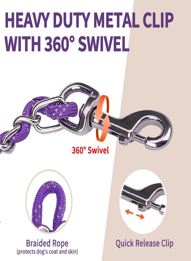 HOMIMP Heavy Duty Dog Leash - Chew Proof 4 FT, Reflective, Metal Training Leash with Soft Padded Handle, Strong Rope for Night Walking, Purple - Image 3
