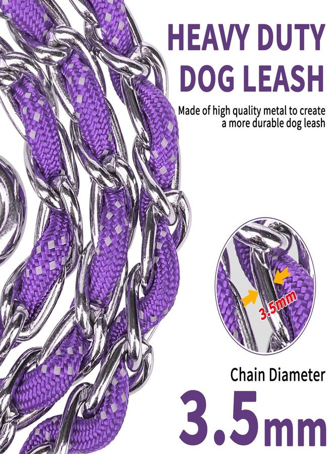 HOMIMP Heavy Duty Dog Leash - Chew Proof 4 FT, Reflective, Metal Training Leash with Soft Padded Handle, Strong Rope for Night Walking, Purple - Image 2