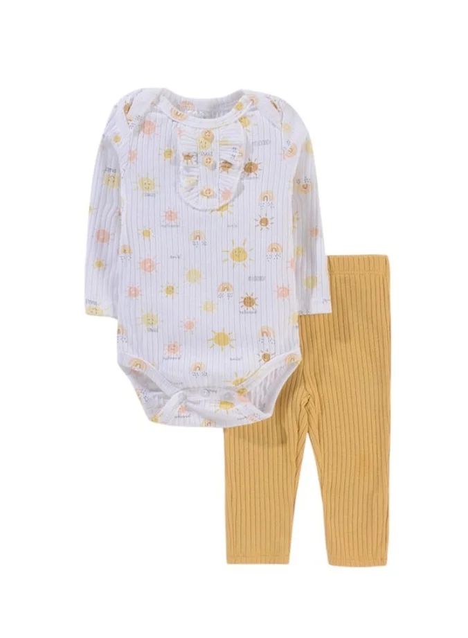 Bambimici Bambimici Anaya Sun Print Long Sleeve Set - White