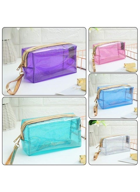 5 Pack Waterproof Cosmetic Bag Portable Translucent Makeup Bag Zippered Travel Toiletry Pouch for Vacation, Bathroom, Organizing