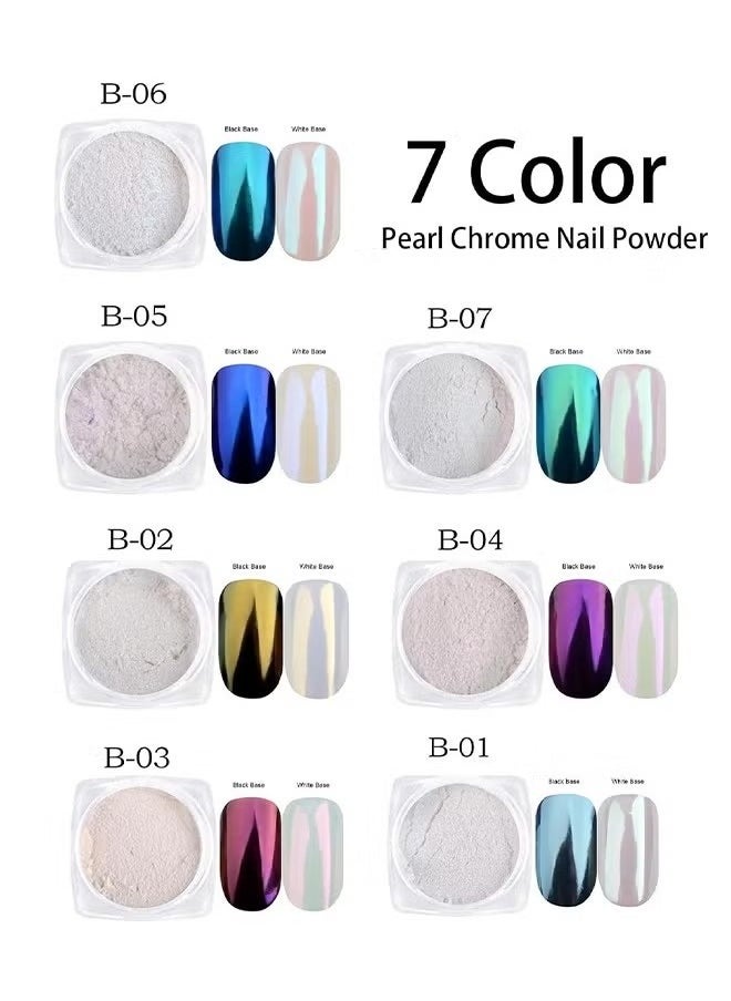 GOOD DEAL 7 Colors White Pearl Chrome Nail Powder Kit,Aurora Metallic Nail Powder Holographic Mirror Gradient Effect Chrome Powder,Iridescent Pearlescent Shell Powder Glitter Nail Pigment Powder for Nails Art  - Image 3