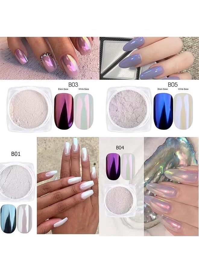 GOOD DEAL 7 Colors White Pearl Chrome Nail Powder Kit,Aurora Metallic Nail Powder Holographic Mirror Gradient Effect Chrome Powder,Iridescent Pearlescent Shell Powder Glitter Nail Pigment Powder for Nails Art  - Image 5