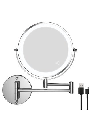 SYOSI Wall Mounted Lighted Makeup Mirror, Rechargeable 8 inches Bathroom Mirror 10X Magnification Mirror 360° Rotation Extendable LED Mirror with 3 Color Lighting/Touch Screen Dimming - pzsku/Z63000BD8D66D9D78C58BZ/45/_/1698753798/bb4039f9-ef75-4a41-b44e-12fb9ce50fbb