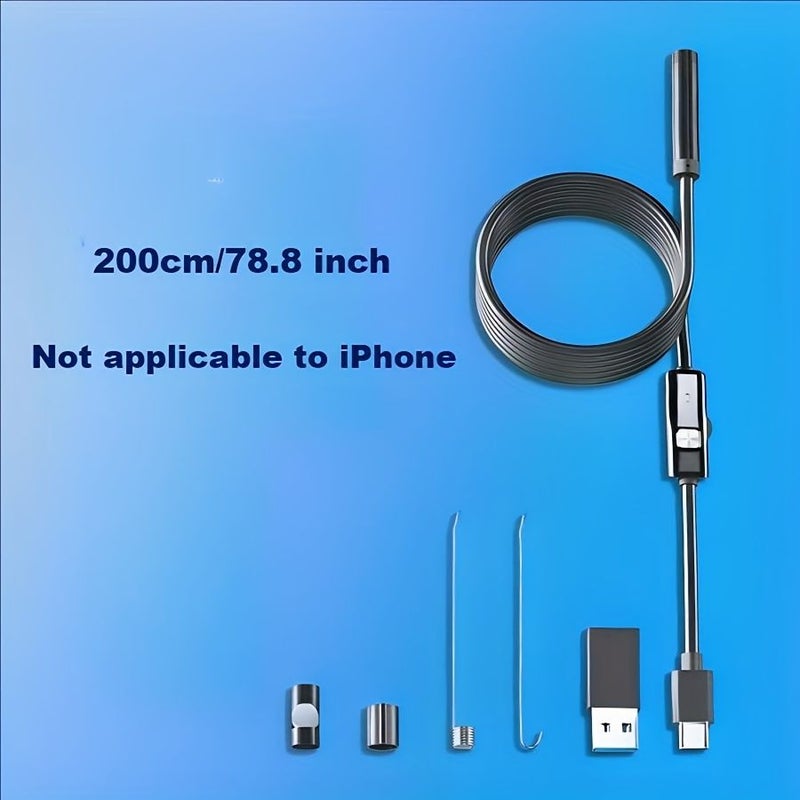 كاميرا من النوع C بطول 78.74 بوصة لمنظار داخلي (Endoscope) مخصصة لأجهزة أندرويد الذكية والأجهزة اللوحية، لفحص السيارات وخطوط الأنابيب وفحوصات المحرك، أداة فحص محمولة عبر USB. - Image 2