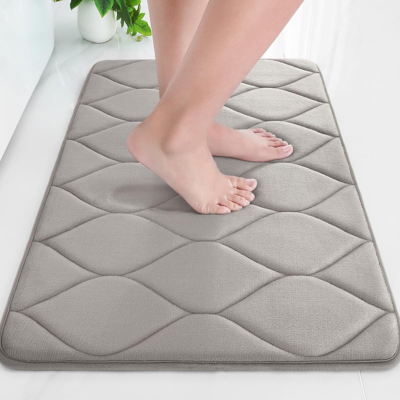 Colorxy Memory Foam Bathroom Rugs Ultra Soft  NonSlip Bath Mat Water Absorbent and Machine Washable Bath Carpet Rug for Shower Bathroom Floor Rugs 24x16 Grey