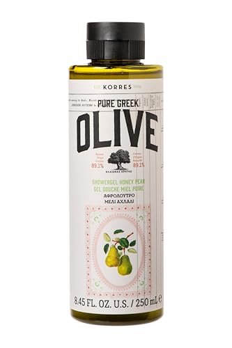 KORRES Pure Greek Olive Shower Gel Honey Pear Scent Plant Based Foaming Body Cleanser with Olive Leaf Extract Active Aloe Wheat Proteins for Women Men Gentle Wash Made in Greece 845 Fl Oz - Image 1