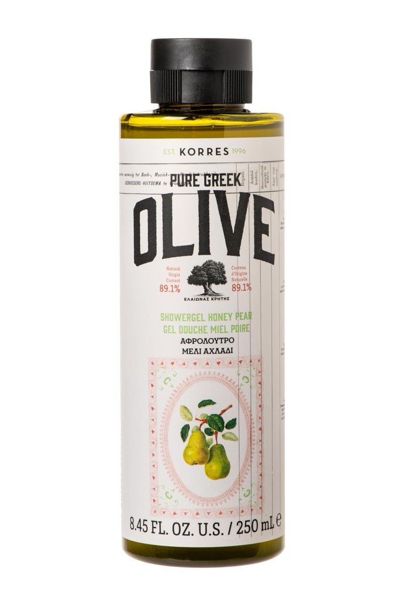 KORRES Pure Greek Olive Shower Gel Honey Pear Scent Plant Based Foaming Body Cleanser with Olive Leaf Extract Active Aloe Wheat Proteins for Women Men Gentle Wash Made in Greece 845 Fl Oz - Image 2