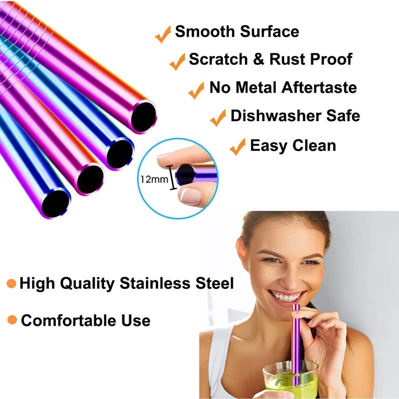 Vinaco Reusable Smoothie & Milkshake Straws, 0.5'' Wide Stainless Steel, 10.5'' & 8.5'' Long, 6 Pack with 1 Cleaner - Image 3