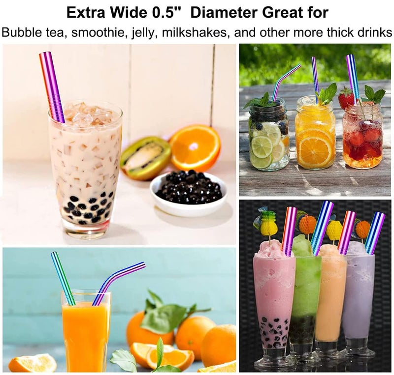 Vinaco Reusable Smoothie & Milkshake Straws, 0.5'' Wide Stainless Steel, 10.5'' & 8.5'' Long, 6 Pack with 1 Cleaner - Image 5