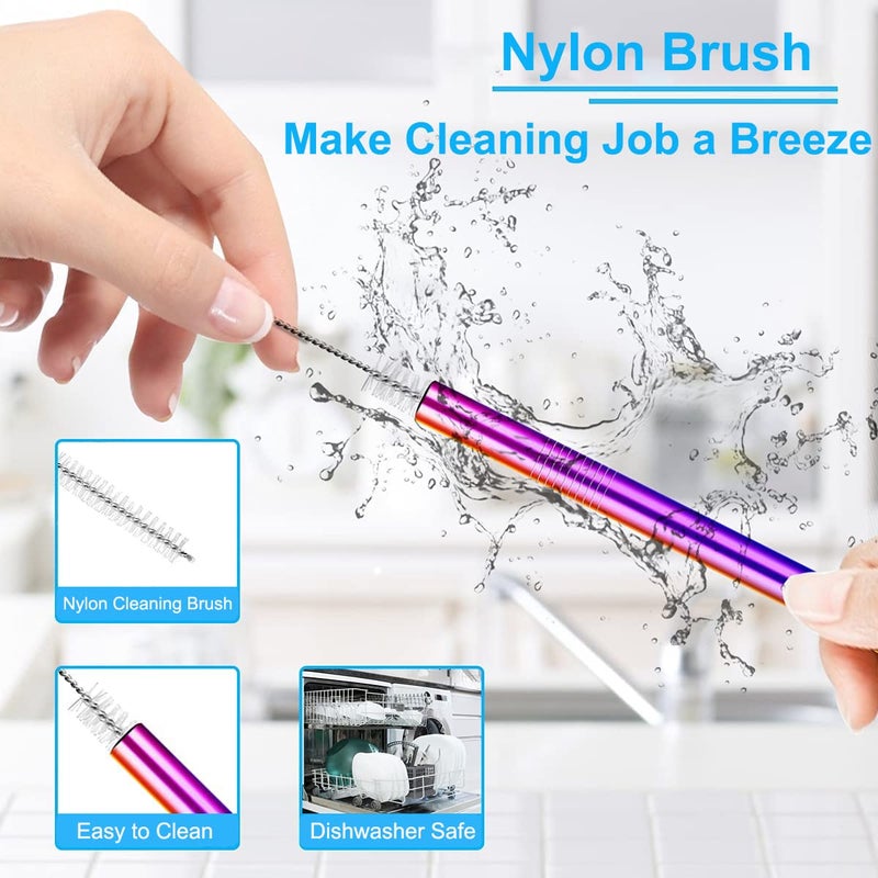 Vinaco Reusable Smoothie & Milkshake Straws, 0.5'' Wide Stainless Steel, 10.5'' & 8.5'' Long, 6 Pack with 1 Cleaner - Image 4