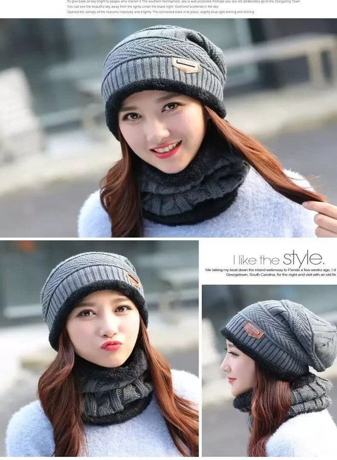 EMPOISON Winter Hat, Scarf, Gloves Set Beanie Woolen Skull Cap Touch Screen Gloves Circle neck Warmer for Women (Grey) - Image 4