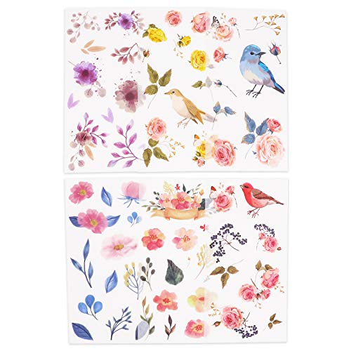 Knaid Watercolor Birds and Flowers Stickers Set - Decorative Sticker for Scrapbooking, Kid DIY Arts Crafts, Album, Bullet Journaling, Junk Journal, Planners, Calendars and Notebook - Image 5