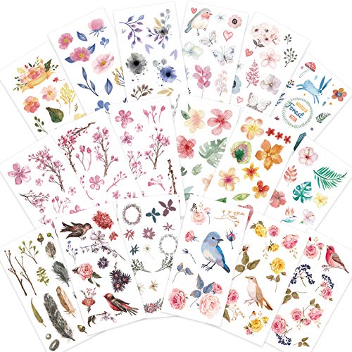 Knaid Watercolor Birds and Flowers Stickers Set - Decorative Sticker for Scrapbooking, Kid DIY Arts Crafts, Album, Bullet Journaling, Junk Journal, Planners, Calendars and Notebook - Image 1