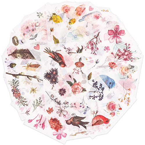 Knaid Watercolor Birds and Flowers Stickers Set - Decorative Sticker for Scrapbooking, Kid DIY Arts Crafts, Album, Bullet Journaling, Junk Journal, Planners, Calendars and Notebook - Image 2