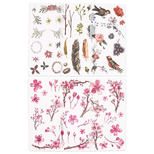 Knaid Watercolor Birds and Flowers Stickers Set - Decorative Sticker for Scrapbooking, Kid DIY Arts Crafts, Album, Bullet Journaling, Junk Journal, Planners, Calendars and Notebook - Image 4