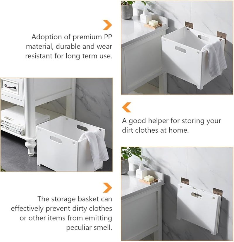 سلة غسيل كبيرة بيضاء قابلة للطي مثبتة على الحائط لتوفير المساحة ومنظم الملابس المتسخة لغرفة النوم والحمام - Image 4