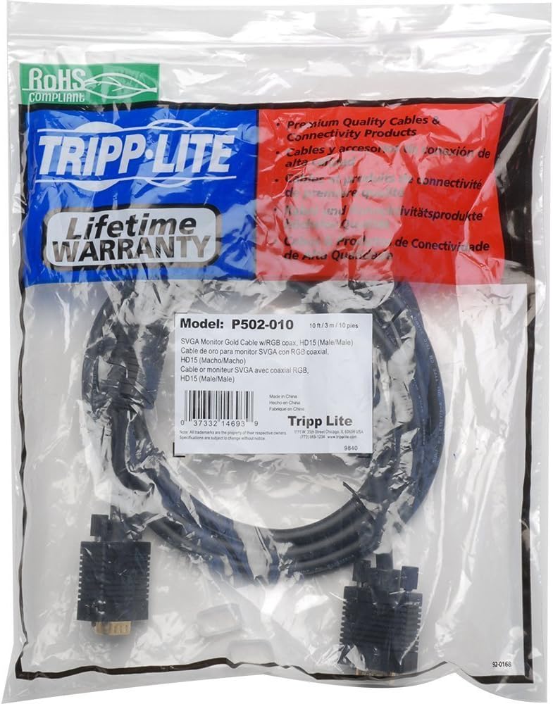 TRIPPLITE VGA Coax Monitor Cable, High Resolution cable with RGB coax (HD15 M/M) 10-ft.(P502-010) - Image 2