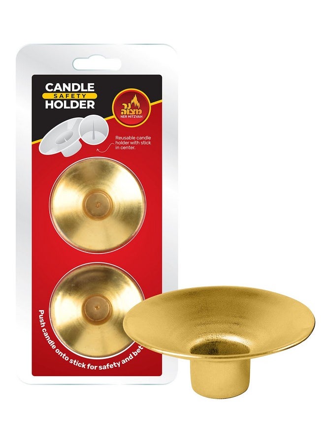 Ner Mitzvah Ner Mitzvah Reusable Metal Candlestick Liners and Drip Guards - Safety Pin Holds Candles in Place - Nickel Plated Protector Bobeches - Gold - 2 Pack  - Image 1