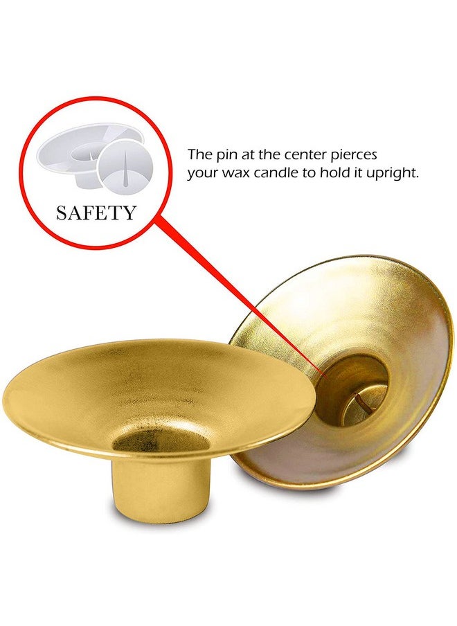 Ner Mitzvah Ner Mitzvah Reusable Metal Candlestick Liners and Drip Guards - Safety Pin Holds Candles in Place - Nickel Plated Protector Bobeches - Gold - 2 Pack  - Image 4