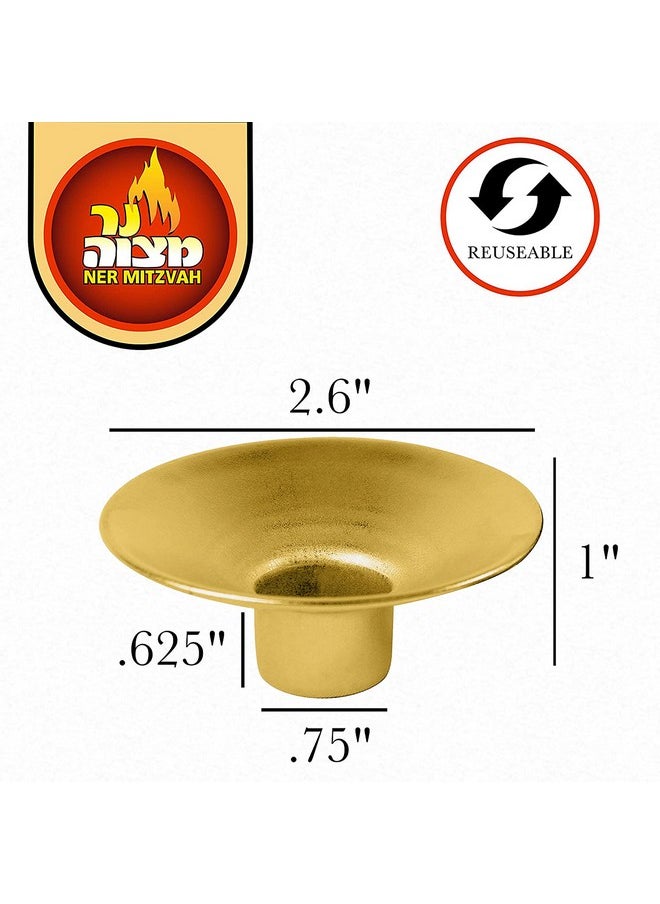 Ner Mitzvah Ner Mitzvah Reusable Metal Candlestick Liners and Drip Guards - Safety Pin Holds Candles in Place - Nickel Plated Protector Bobeches - Gold - 2 Pack  - Image 5