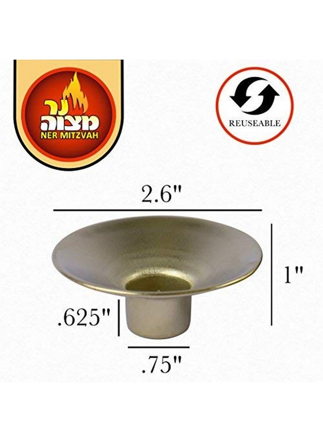 Ner Mitzvah Ner Mitzvah Reusable Metal Candlestick Liners and Drip Guards - Safety Pin Holds Candles in Place - Nickel Plated Protector Bobeches - Gold - 2 Pack  - Image 3