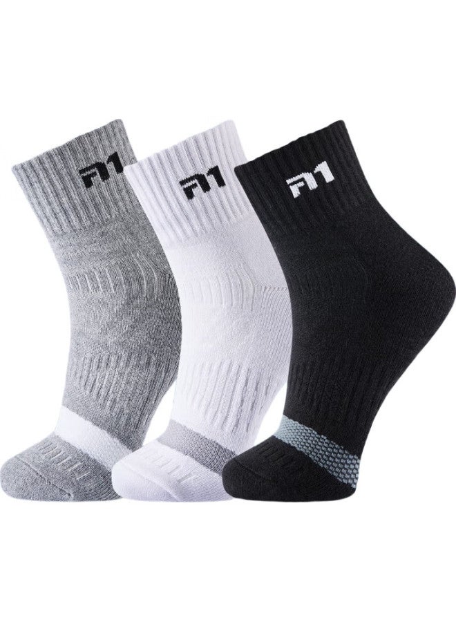 TAAN Sports Socks, Mid-Calf Men'S Socks, Thickened Terry Bottom, Running, Sweat-Absorbing, Breathable, Non-Slip Socks, T535, White, 3 Pairs - Image 1