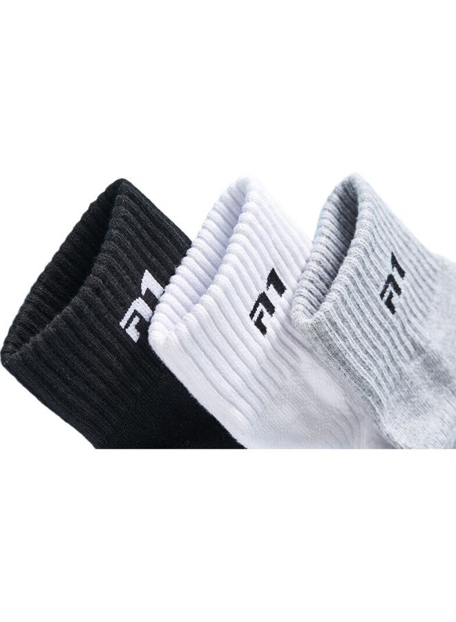 TAAN Sports Socks, Mid-Calf Men'S Socks, Thickened Terry Bottom, Running, Sweat-Absorbing, Breathable, Non-Slip Socks, T535, White, 3 Pairs - Image 2
