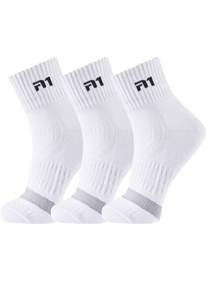 TAAN Sports Socks, Mid-Calf Men'S Socks, Thickened Terry Bottom, Running, Sweat-Absorbing, Breathable, Non-Slip Socks, T535, White, 3 Pairs - Image 3