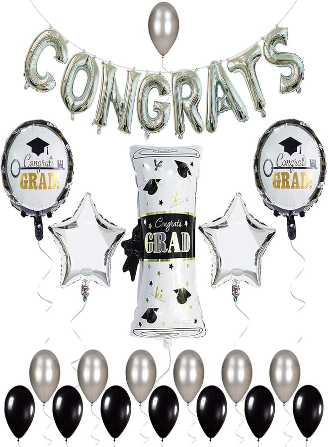 Secret Graduation Balloons Black, White and Silver - Pack of 20 | Graduation Balloons, Congrats Grad Balloons | Graduation Decorations 2020 Party Supplies | Congrats Balloons for 2020 Graduation Decorations